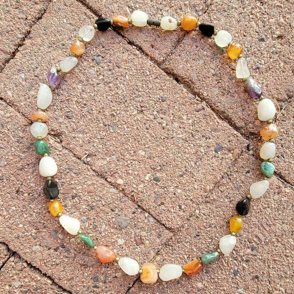 Vintage heavy and chunky semiprecious stones including quartz amethyst necklace - Picture 3 of 16